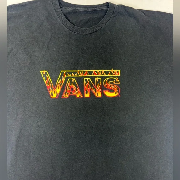 Vans Shirt Men's Medium Black Flaming Logo Off The Wall Graphic Tee Short Sleeve - Picture 2 of 6